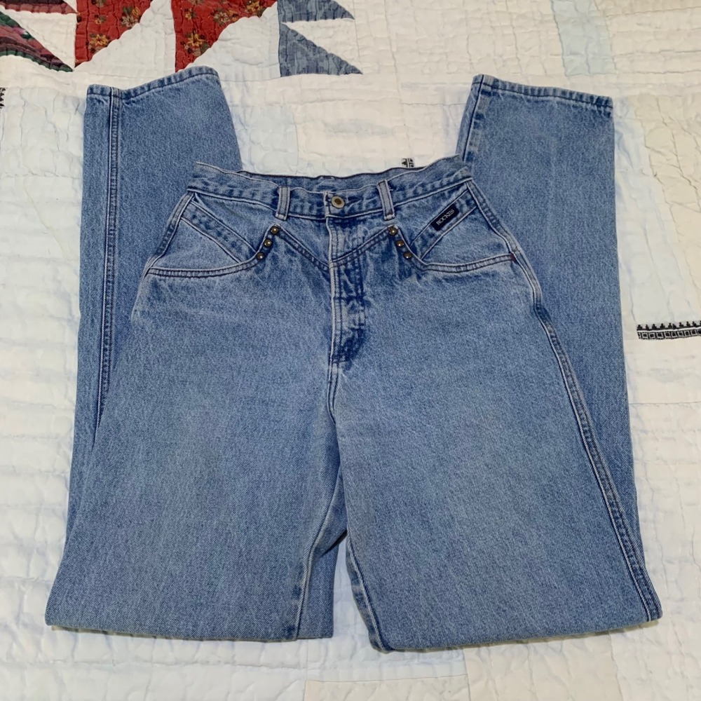 Rockies High Waisted Jeans Vintage‎ Western Light Wash Blue Studded Denim
